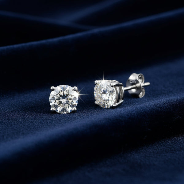 Certified 4.40 ct DEW Round Cut Treated White Moissanite Solitaire Studs 18K Gold Plate 18K Gold Plated