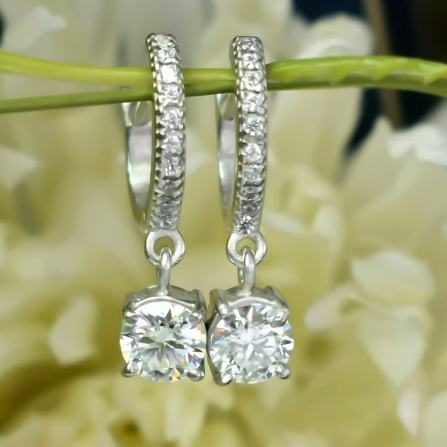 4 ct DEW Off-White Moissanite Dangler Earrings Gold Vermeil Certified Elegant Gift