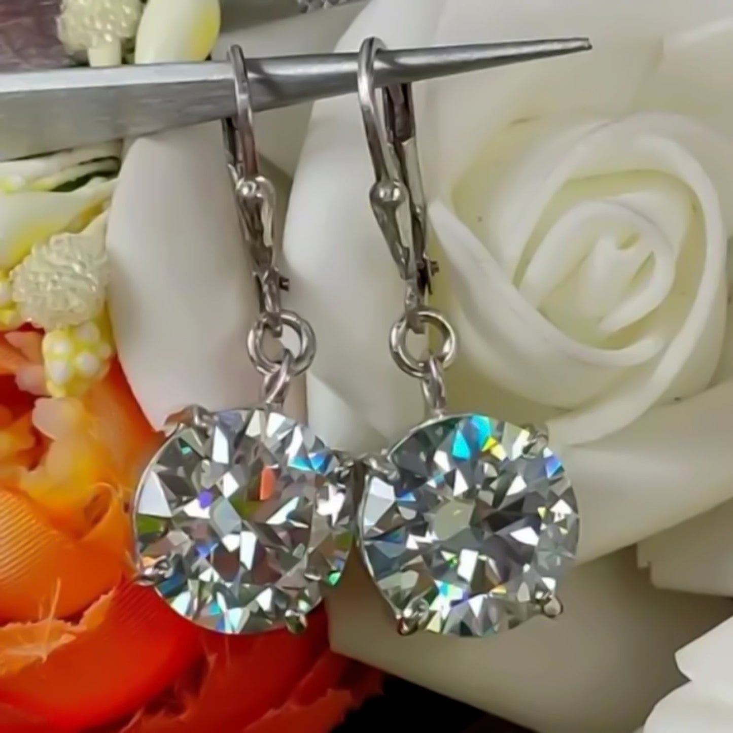 8 ct DEW Treated White Moissanite Dangler Earrings Gold Vermeil Certified Jewellery