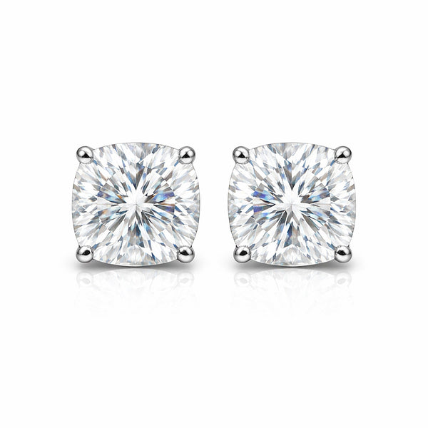 4 ct DEW Cushion White Moissanite Certified Stud Earrings In Vermeil 925 Silver