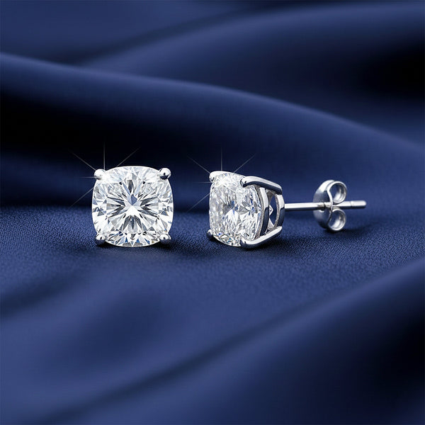 4 ct DEW Cushion White Moissanite Certified Stud Earrings In Vermeil 925 Silver