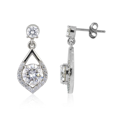 5 ct DEW White Moissanite Dangler Earrings Gold Vermeil Certified Beautiful