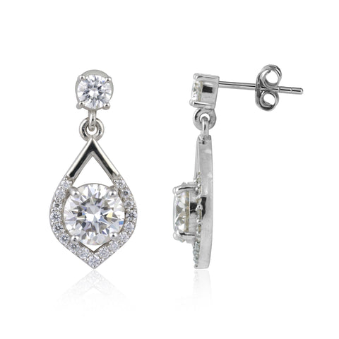 5 ct DEW White Moissanite Dangler Earrings Gold Vermeil Certified Beautiful