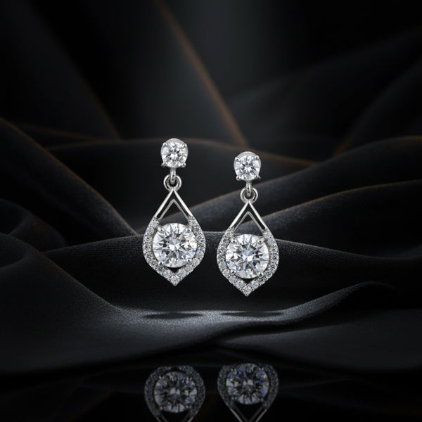 5 ct DEW White Moissanite Dangler Earrings Gold Vermeil Certified Beautiful