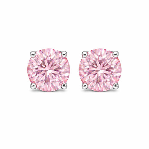 4.00 Ct Round Cut Pink Lab Grown Diamond Stud Earrings — VS1 Clarity, 18k Gold Vermeil