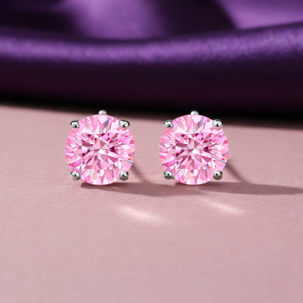 4.00 Ct Round Cut Pink Lab Grown Diamond Stud Earrings — VS1 Clarity, 18k Gold Vermeil