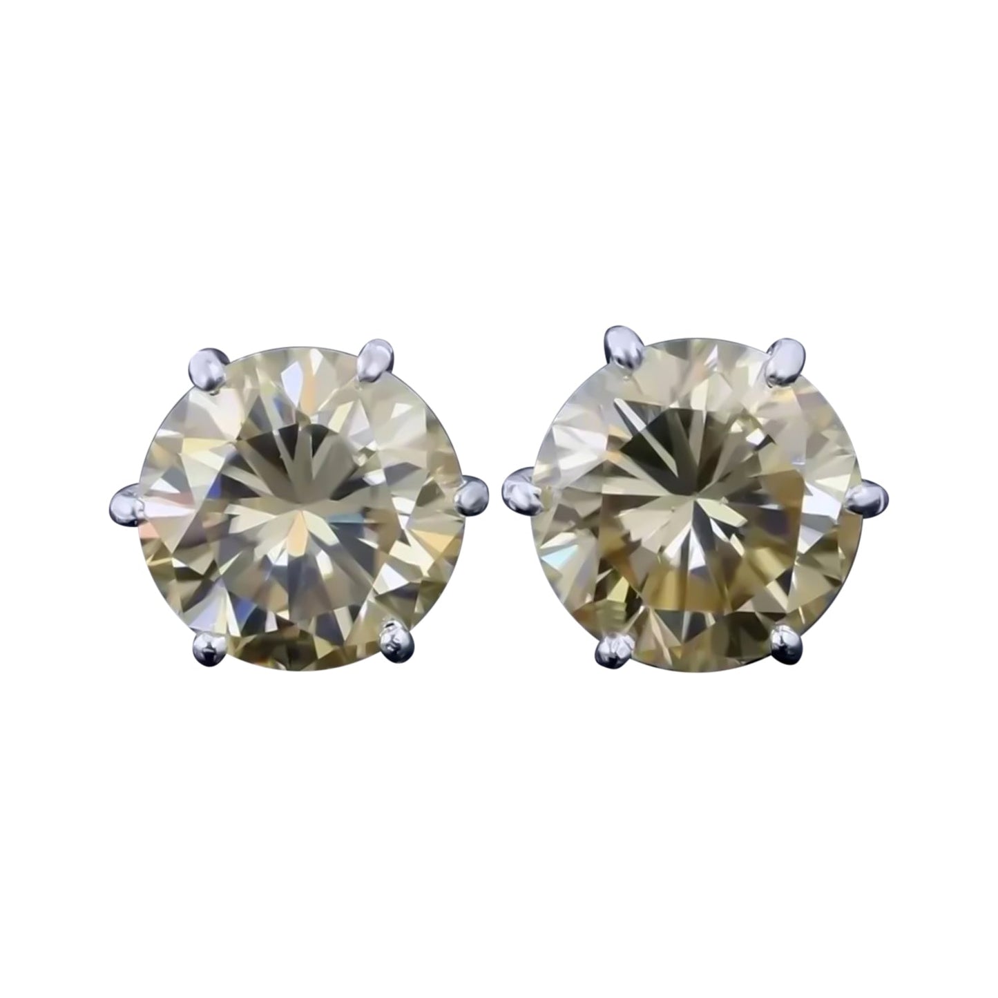 5.50 ct DEW Champagne Moissanite Stud Earrings Gold Vermeil Certified Brilliant
