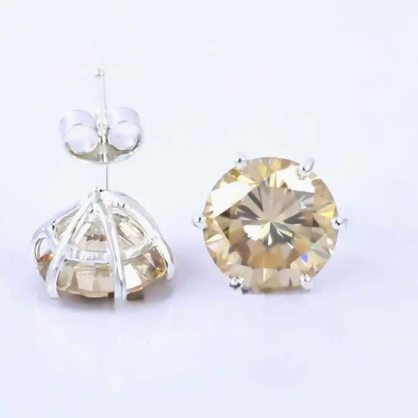 5.50 ct DEW Champagne Moissanite Stud Earrings Gold Vermeil Certified Brilliant