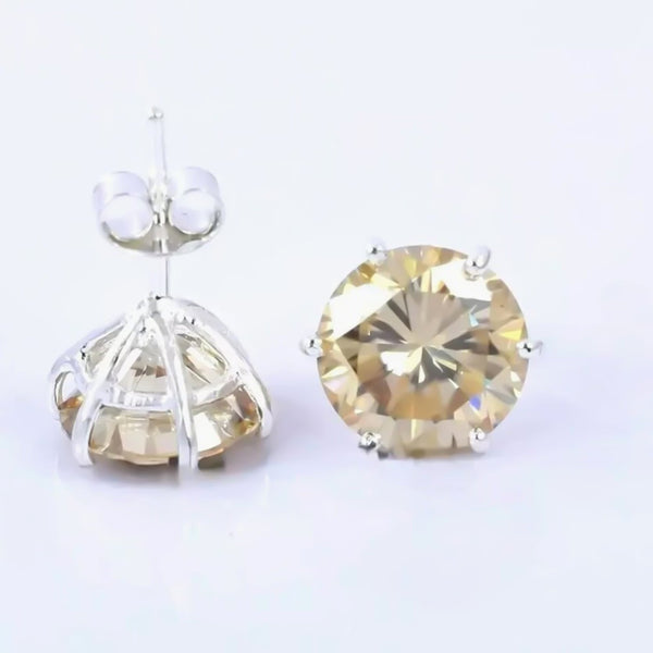 5.50 ct DEW Champagne Moissanite Stud Earrings Gold Vermeil Certified Brilliant