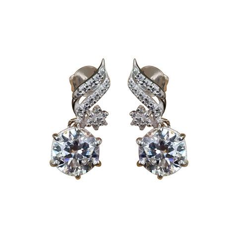 5 ct DEW White Moissanite Dangler Earrings Gold Vermeil Treated Certified Stunning