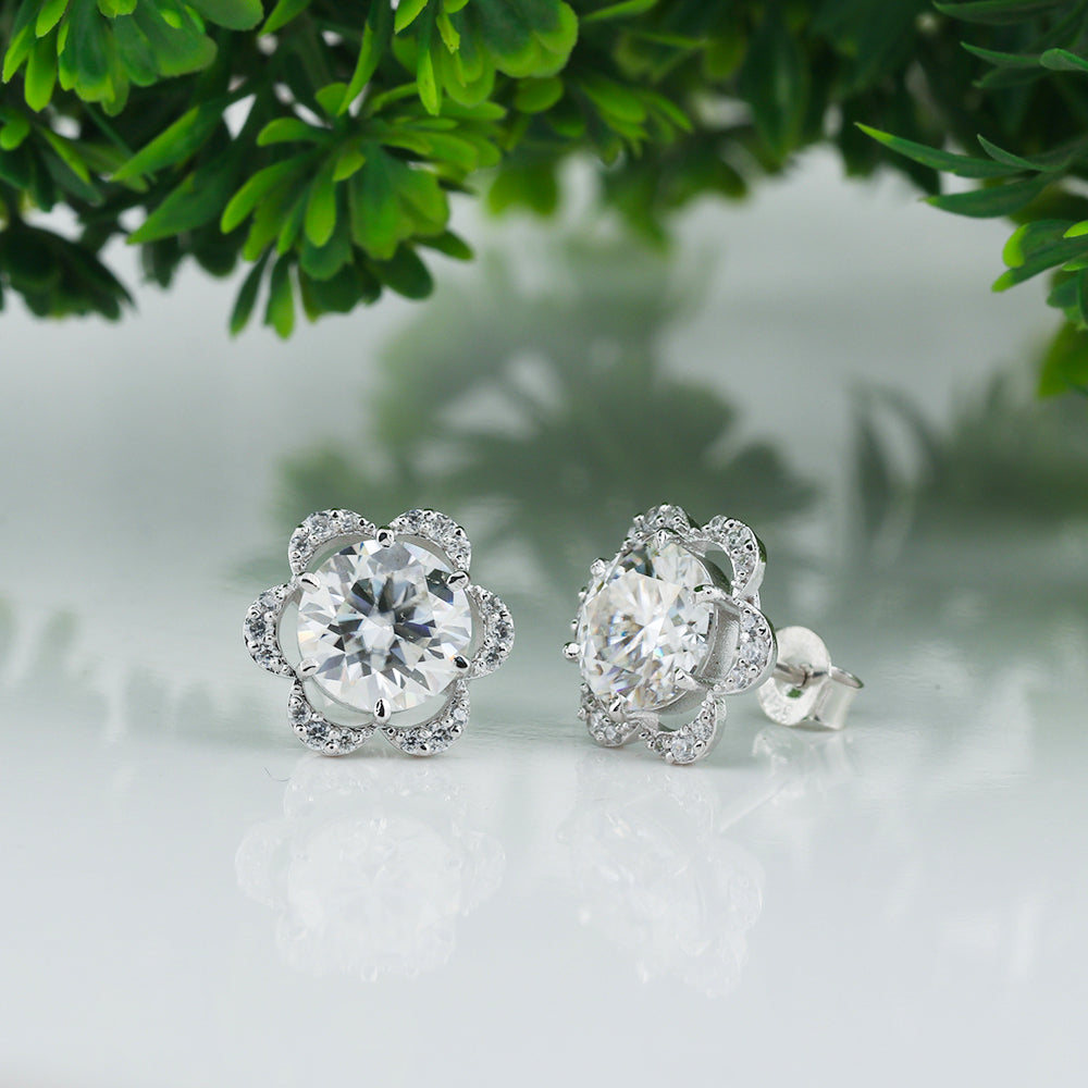 4.60 ct DEW Off-White Moissanite Stud Earrings Gold Vermeil Certified Shining Look