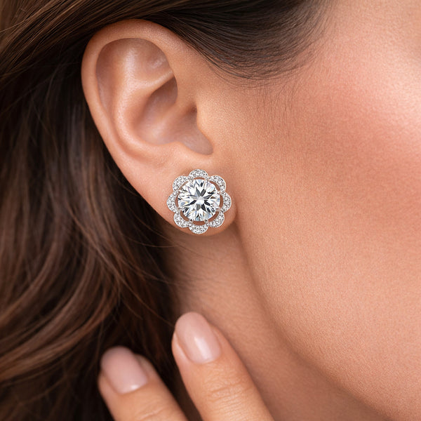 2.50 Ct Round Cut Lab Grown Diamond Stud Earrings — VS1 Clarity, 18k Gold Vermeil