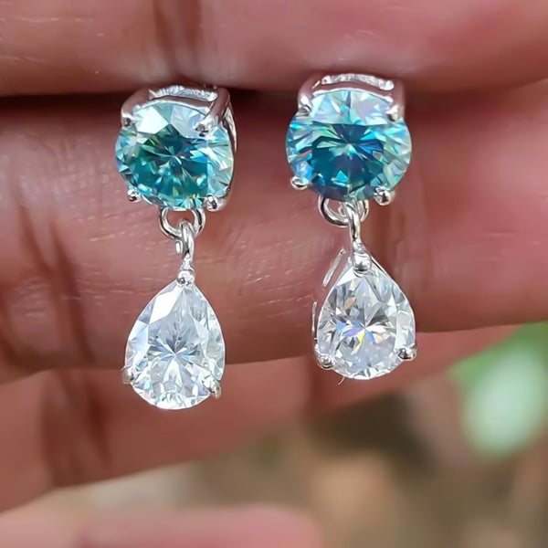 6.50 ct DEW Blue & White Moissanite Dangle Earrings Gold Vermeil – Summer Sale Gift
