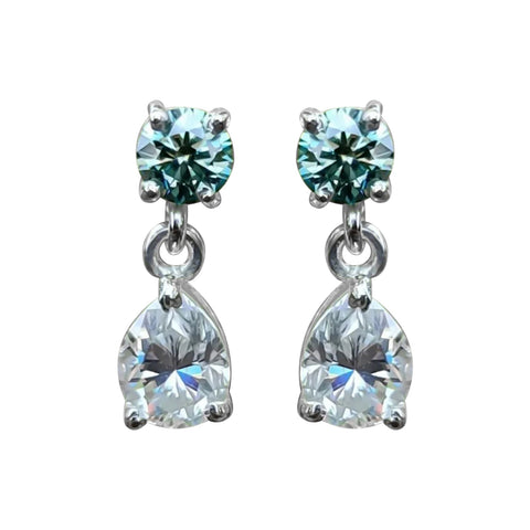 6.50 ct DEW Blue & White Moissanite Dangle Earrings Gold Vermeil – Summer Sale Gift