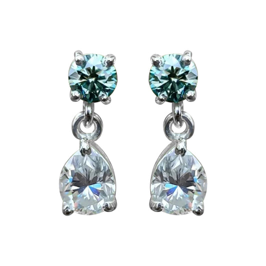 6.50 ct DEW Blue & White Moissanite Dangle Earrings Gold Vermeil – Summer Sale Gift
