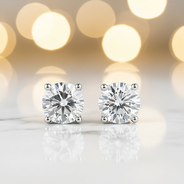 2.90 Ct Round Cut Lab Grown Diamond Stud Earrings — VS1 Clarity, 18k Gold Vermeil