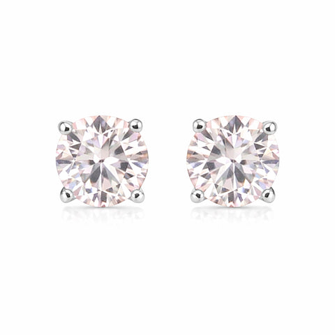 2.40 Ct Round Cut Light Pink Lab Grown Diamond Stud Earrings — VS1 Clarity, 18k Gold Vermeil