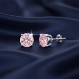 2.40 Ct Round Cut Light Pink Lab Grown Diamond Stud Earrings — VS1 Clarity, 18k Gold Vermeil