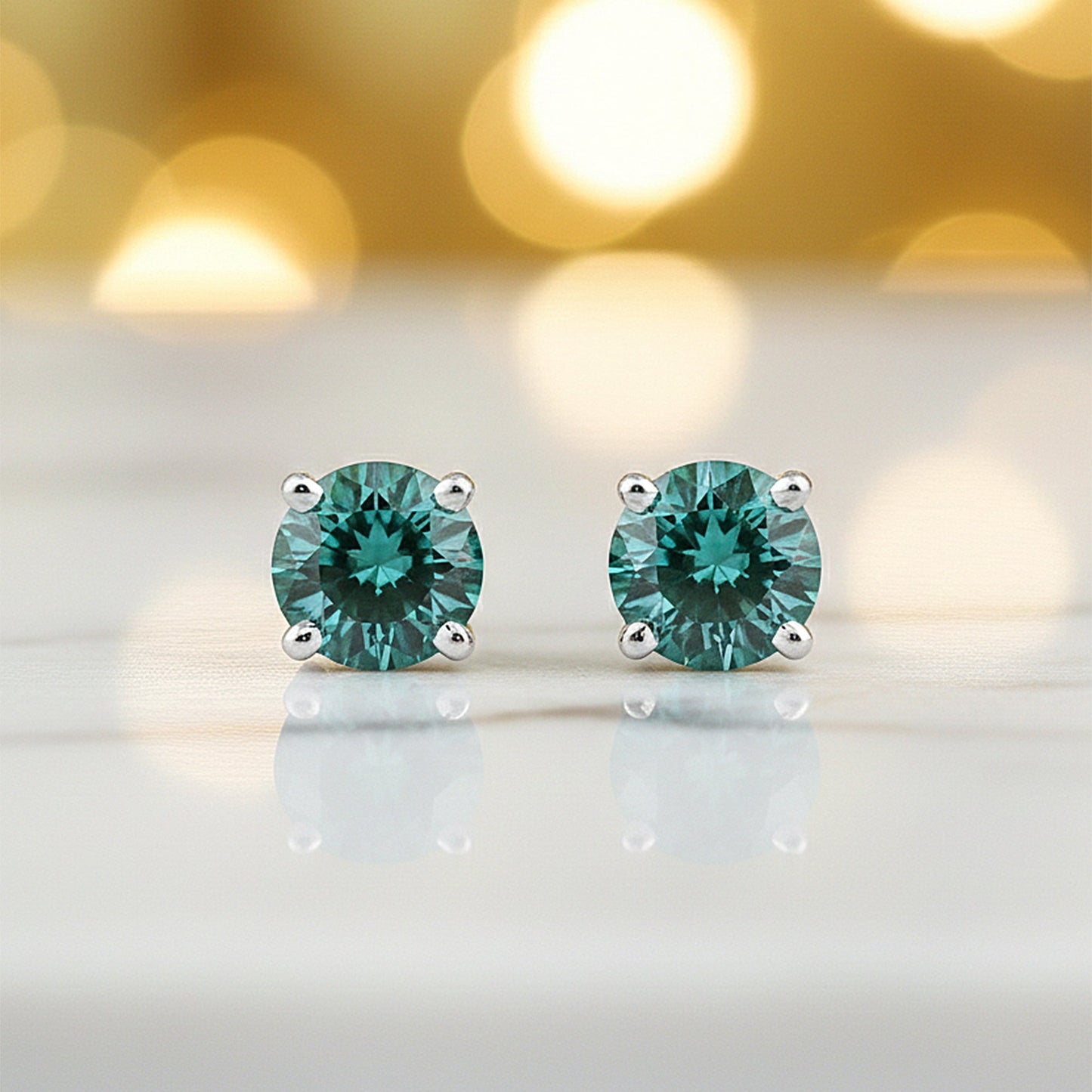 4.00 ct DEW Blue Moissanite Stud Earrings in Gold Vermeil – 4th July Gift Deal