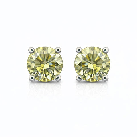 3.60 Ct Round Cut Green Lab Grown Diamond Stud Earrings — VS1 Clarity, 18k Gold Vermeil