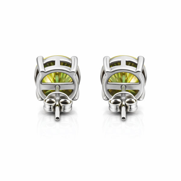 3.60 Ct Round Cut Green Lab Grown Diamond Stud Earrings — VS1 Clarity, 18k Gold Vermeil