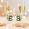 3.60 Ct Round Cut Green Lab Grown Diamond Stud Earrings — VS1 Clarity, 18k Gold Vermeil
