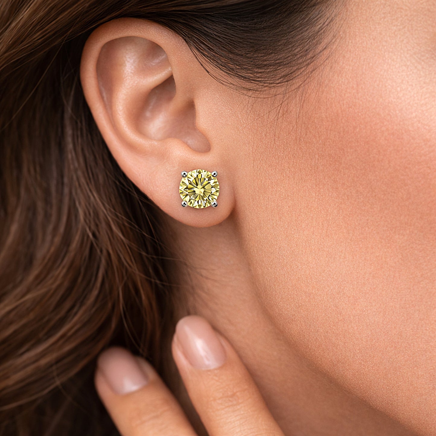10.00 ct DEW Champagne Moissanite Stud Earrings Gold Vermeil – Statement Jewellery