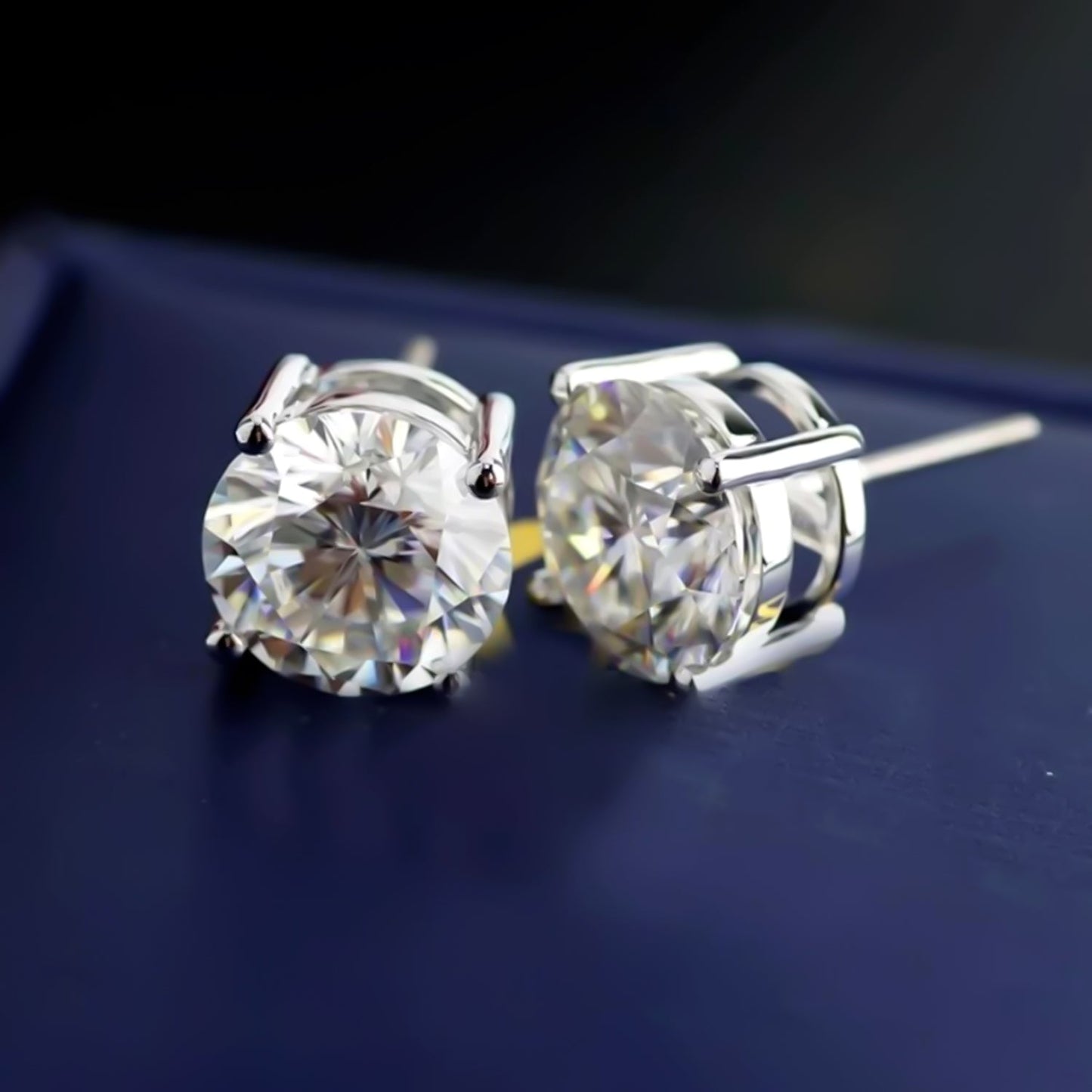 7.30 ct DEW Round White Moissanite Stud Earrings Gold Vermeil – Holiday Gift Idea