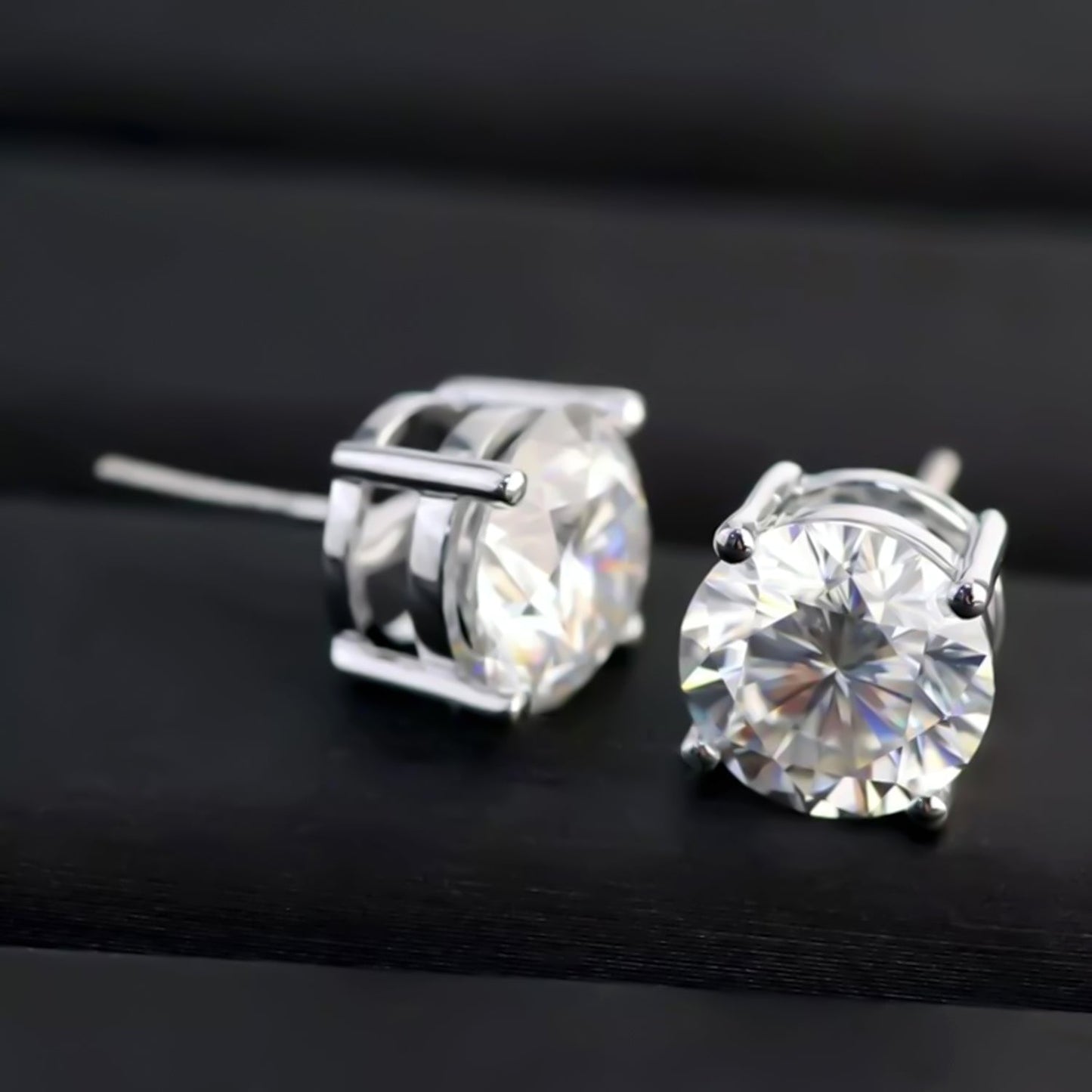 7.30 ct DEW Round White Moissanite Stud Earrings Gold Vermeil – Holiday Gift Idea