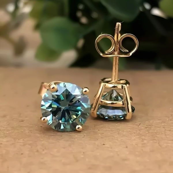 5.00 ct DEW Blue Moissanite Stud Earrings Gold Vermeil – Anniversary Gift Jewellery
