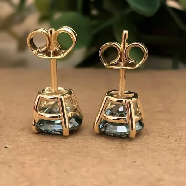 5.00 ct DEW Blue Moissanite Stud Earrings Gold Vermeil – Anniversary Gift Jewellery