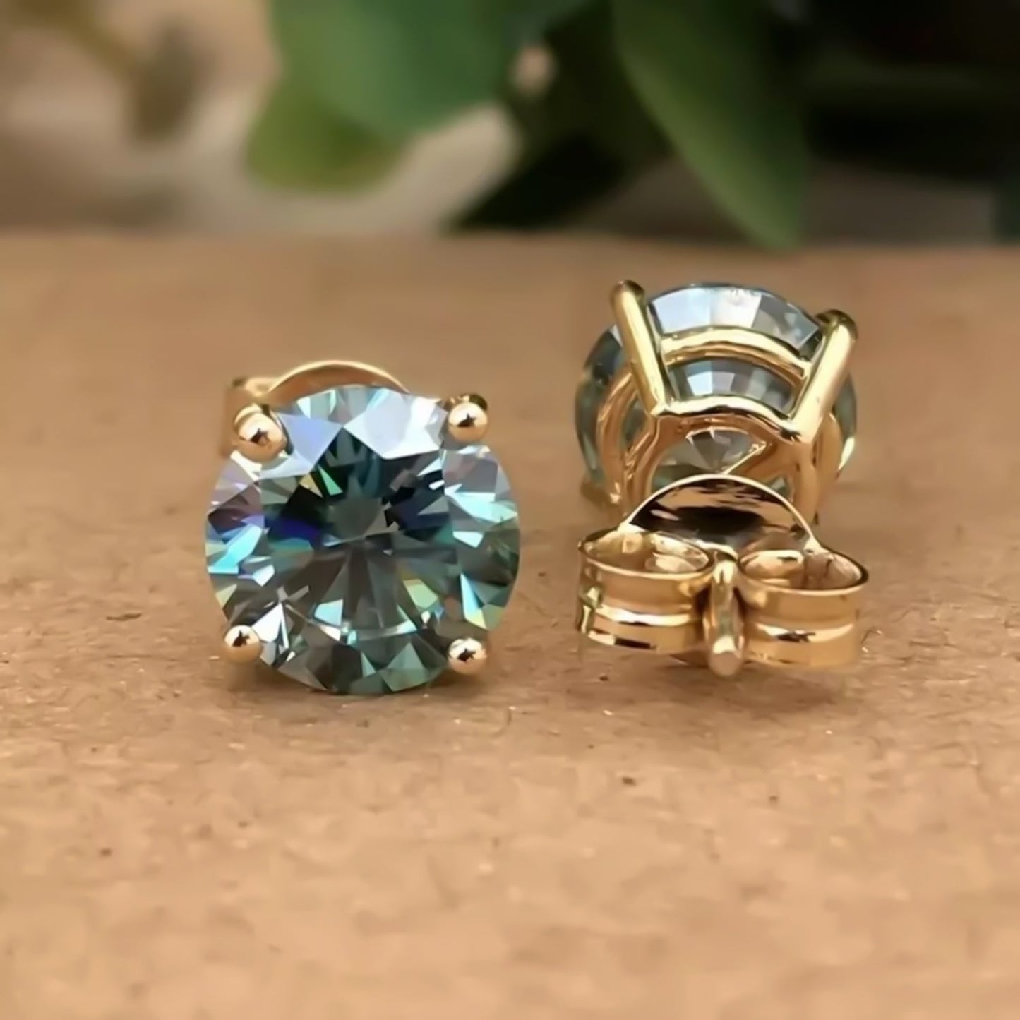 5.00 ct DEW Blue Moissanite Stud Earrings Gold Vermeil – Anniversary Gift Jewellery