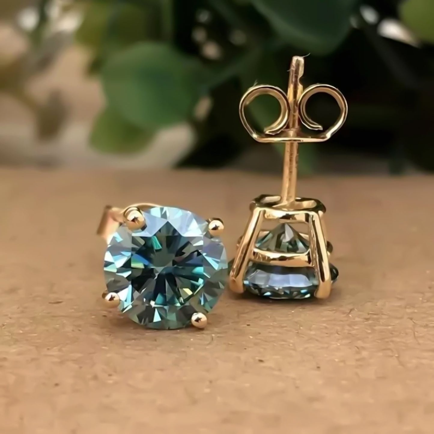 5.00 ct DEW Blue Moissanite Stud Earrings Gold Vermeil – Anniversary Gift Jewellery