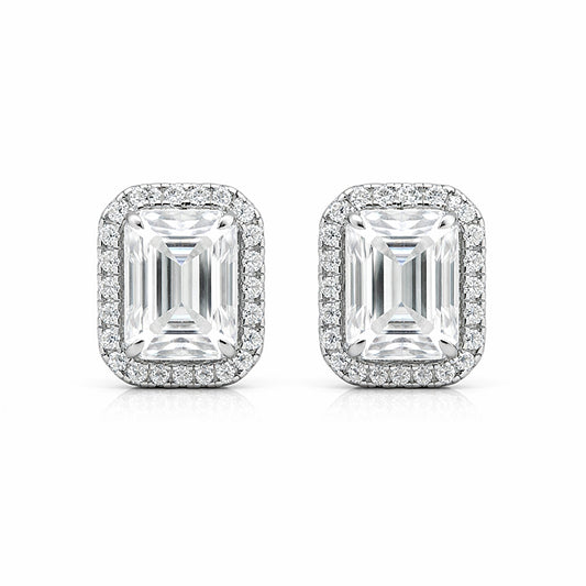 5.00 ct DEW Emerald Cut White Moissanite Studs Gold Vermeil – Elegant Gift Idea