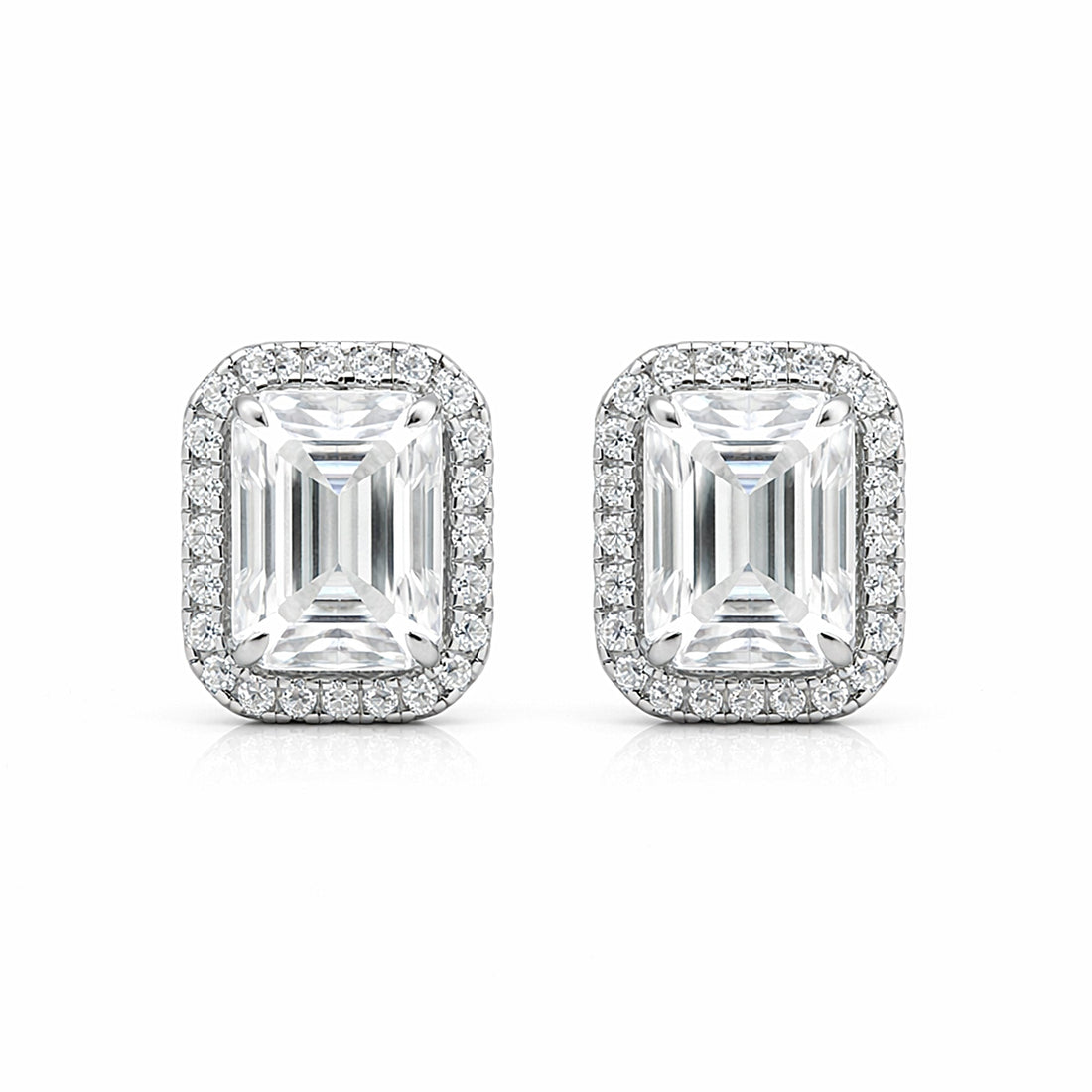 4 Ct Emerald Cut Lab Grown Diamond Stud Earrings — VS1 Clarity, 18k Gold Vermeil