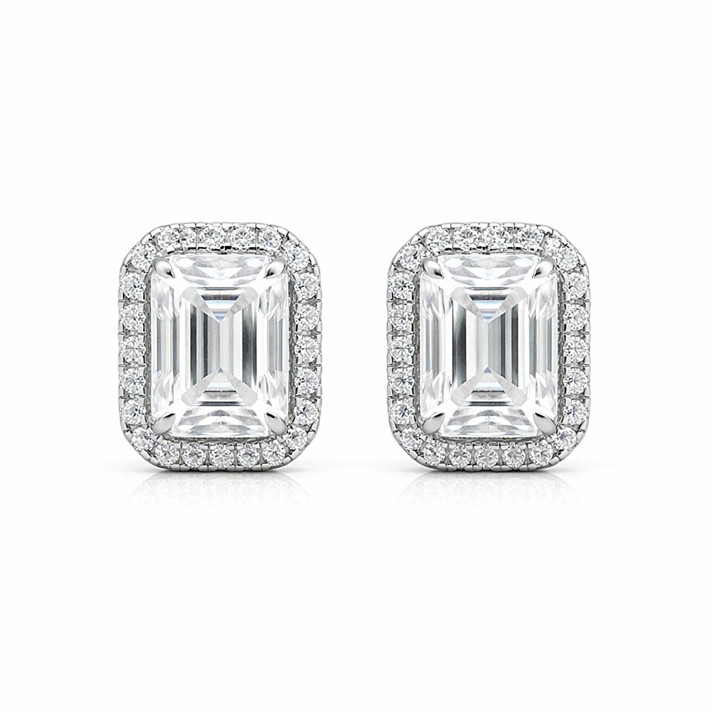 4 Ct Emerald Cut Lab Grown Diamond Stud Earrings — VS1 Clarity, 18k Gold Vermeil