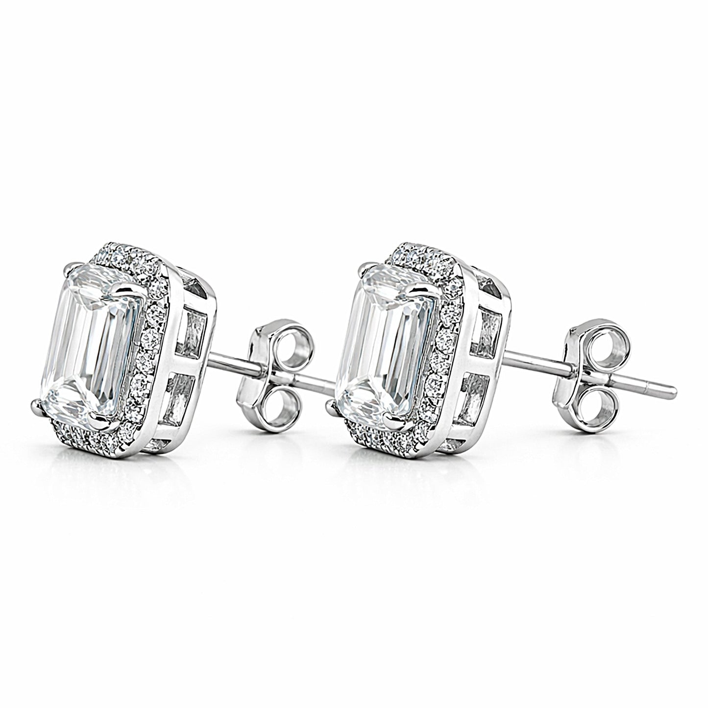 4 Ct Emerald Cut Lab Grown Diamond Stud Earrings — VS1 Clarity, 18k Gold Vermeil
