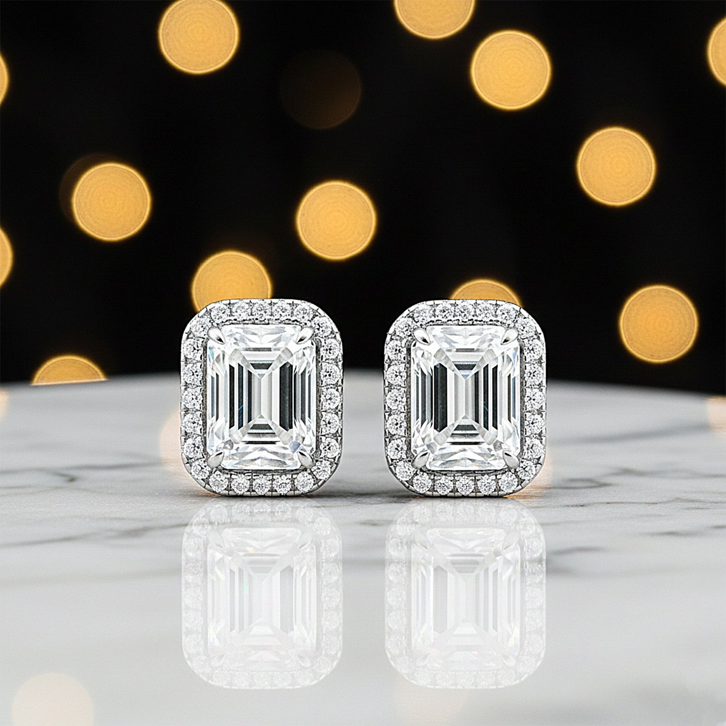 5.00 ct DEW Emerald Cut White Moissanite Studs Gold Vermeil – Elegant Gift Idea