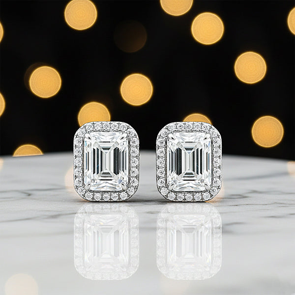 5.00 ct DEW Emerald Cut White Moissanite Studs Gold Vermeil – Elegant Gift Idea