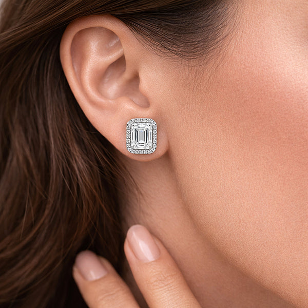 4 Ct Emerald Cut Lab Grown Diamond Stud Earrings — VS1 Clarity, 18k Gold Vermeil