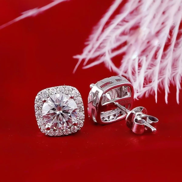 6.80 ct DEW Round White Moissanite Stud Earrings Gold Vermeil – Sparkle This July