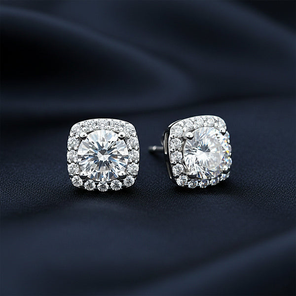 6.80 ct DEW Round White Moissanite Stud Earrings Gold Vermeil – Sparkle This July