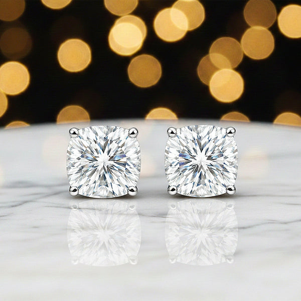 5 ct DEW Cushion Cut Off-White Moissanite Studs Gold Vermeil – Summer Gift Deal