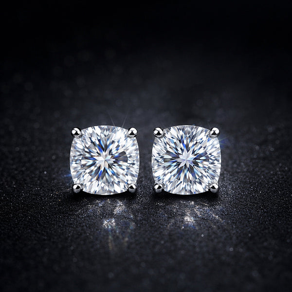 5 ct DEW Cushion Cut Off-White Moissanite Studs Gold Vermeil – Summer Gift Deal