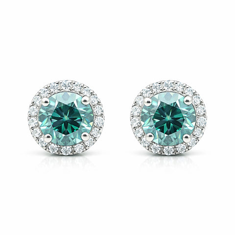 5.80 ct DEW Blue Moissanite Stud Earrings Gold Vermeil – Dazzling 4th July Gift