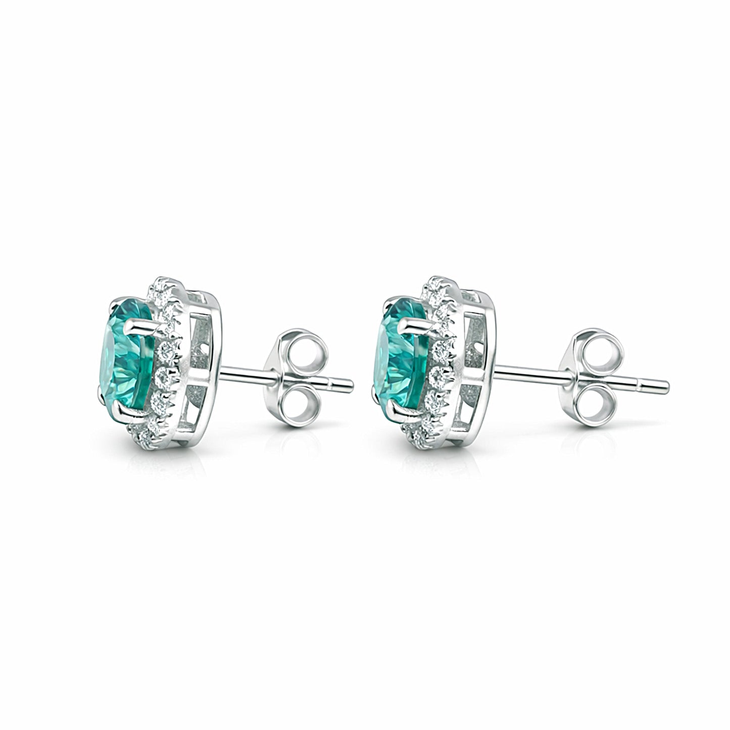 5.80 ct DEW Blue Moissanite Stud Earrings Gold Vermeil – Dazzling 4th July Gift