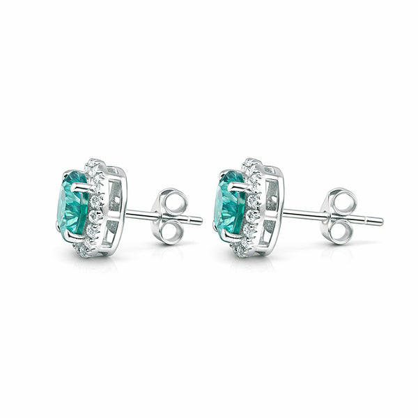 5.80 ct DEW Blue Moissanite Stud Earrings Gold Vermeil – Dazzling 4th July Gift