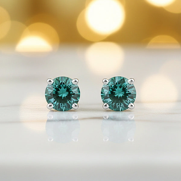 6.50 ct DEW Blue Moissanite Stud Earrings in Gold Vermeil – Festive Shine Jewellery