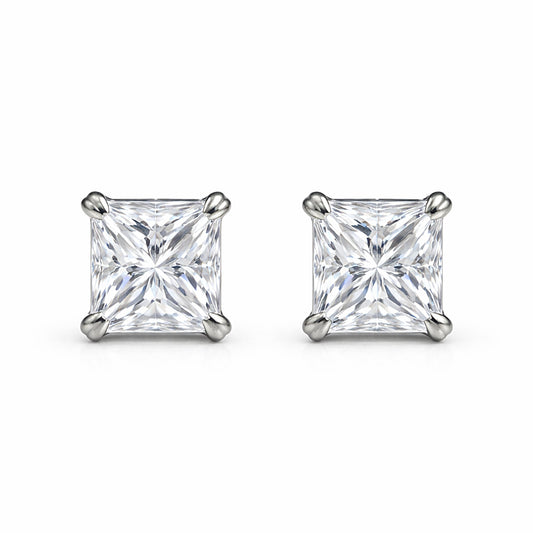 6.00 ct DEW Princess Cut Certified Moissanite Studs in Gold Vermeil For Wife