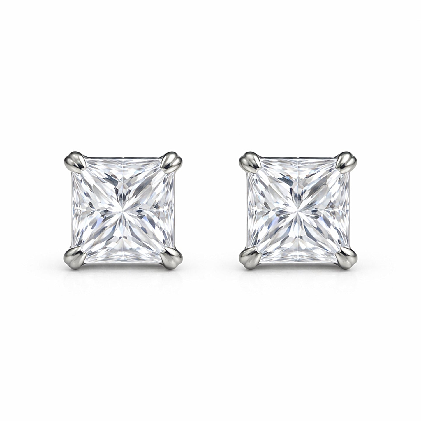 2 Ct Princess Cut Lab Grown Diamond Stud Earrings — VS1 Clarity, 18k Gold Vermeil